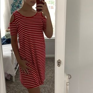 Red and white loose fitted dress